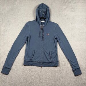 Y2K Hollister Blue Full Zip Hoodie Jacket Women's L Casual Cotton Blend Jacket